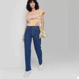 Women's Super-High Rise Contrast Stitch Straight Jeans - Wild Fable Dark Blue 2